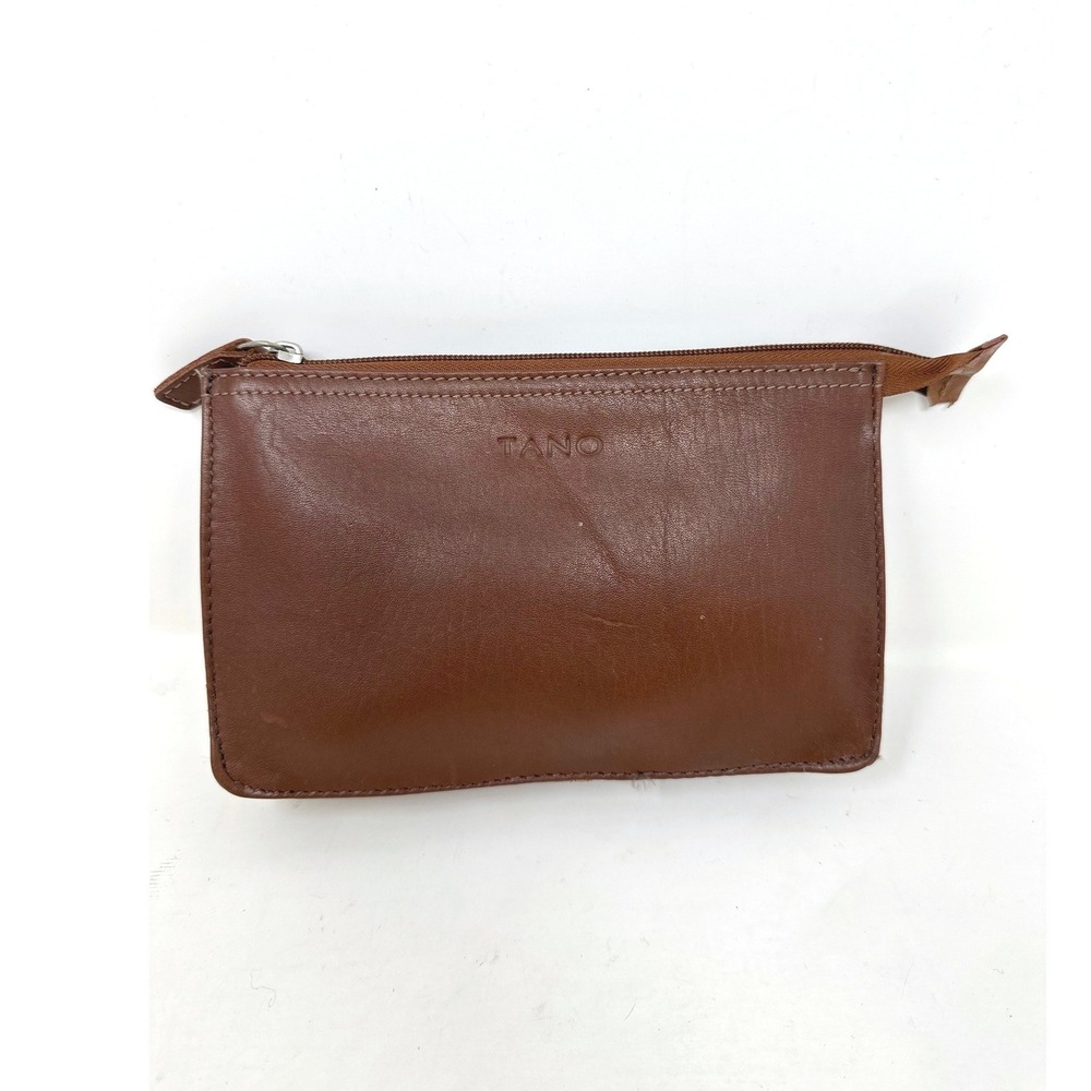Tano Small Leather Zip Pouch Brown
